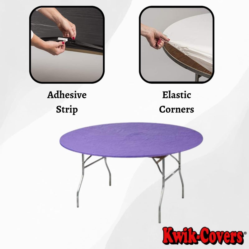 Kwik-Covers 60" Round Fitted Plastic Table Covers, Bundle of 5 (Purple) - Image 3